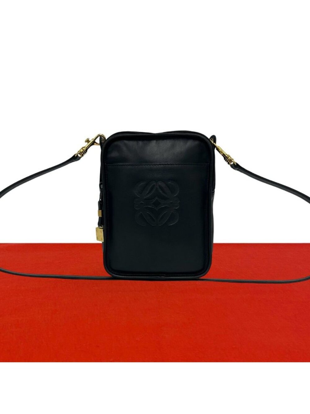 Loewe Vintage Anagram Logo Leather Mini Shoulder Bag Pochette Crossbody Black